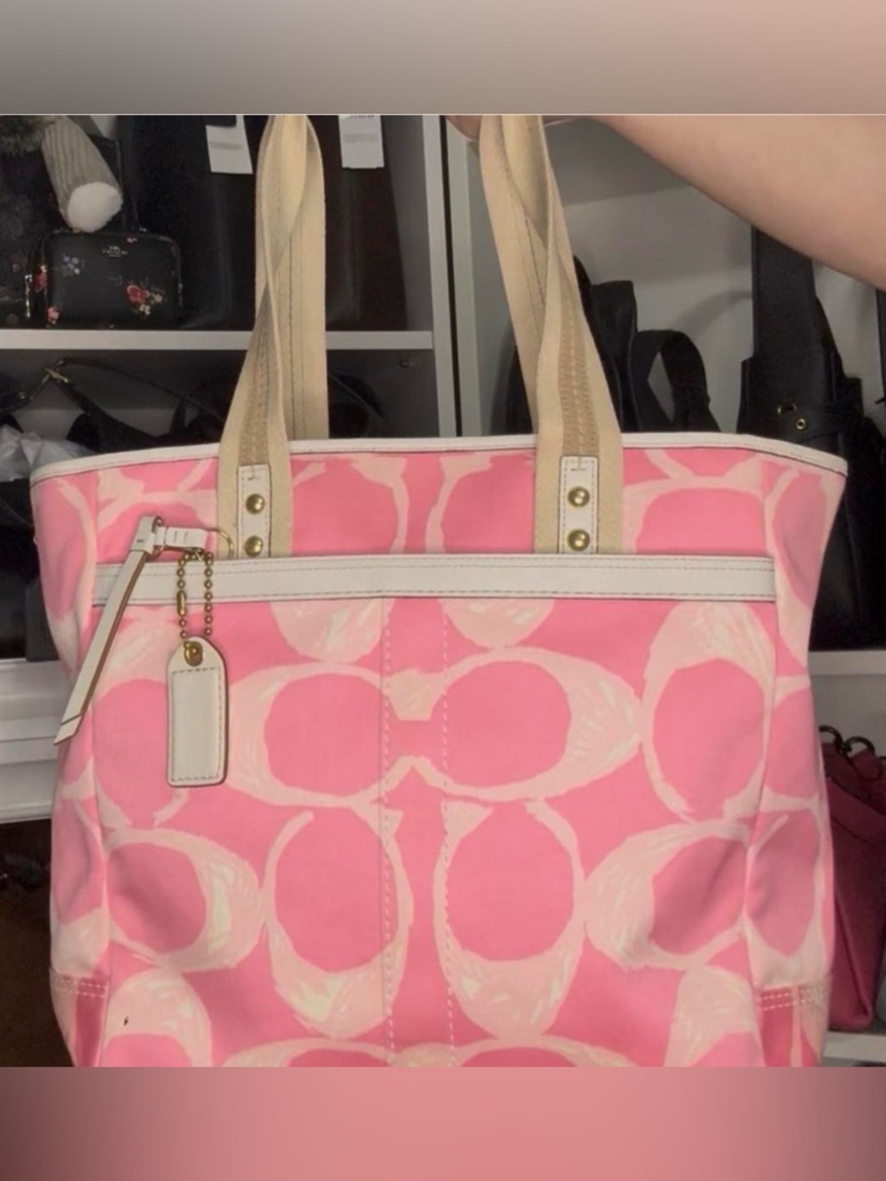 Coach Pink & Cream Signature Canvas Tote
